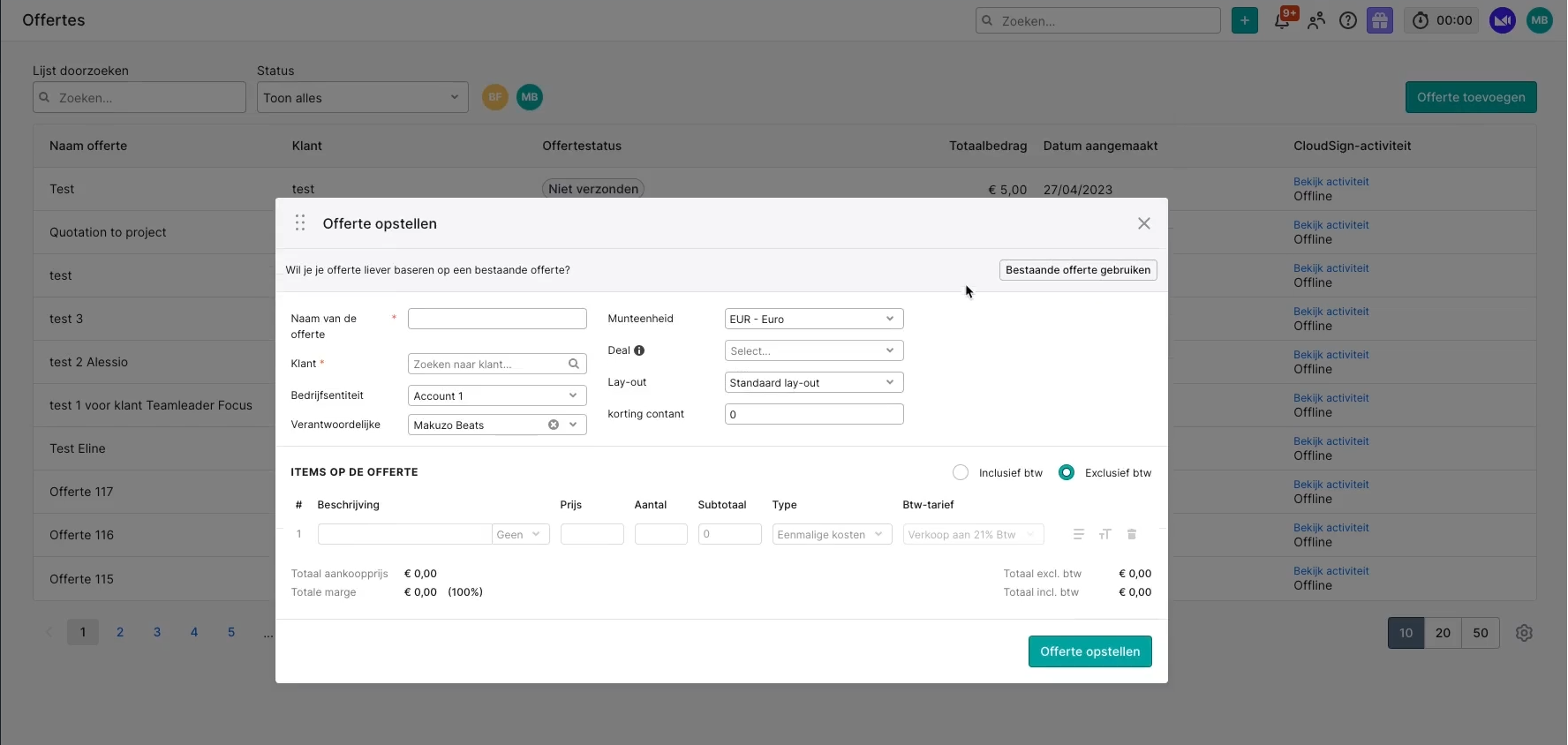 Teamleader offerte aanmaken